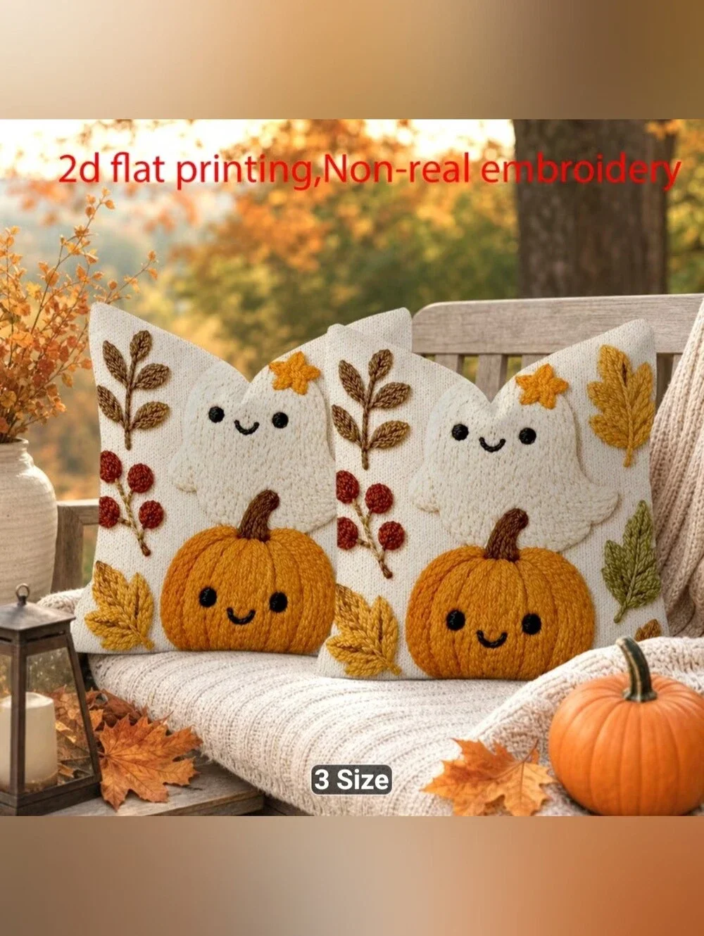 New Pair of Cute Pumpkin & Ghost Autumn Throw Pillow Covers 16x16 #1536-606